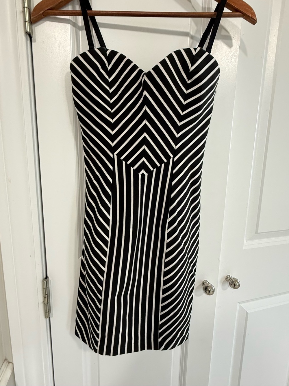 Guess Black and White Striped Sweetheart Mini Dress